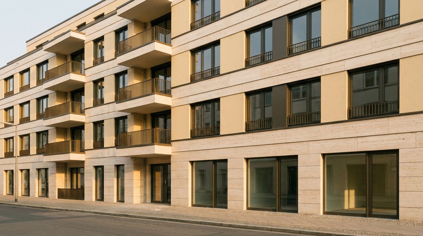 Wohngebäude in ruhiger Lage im Nachmittagslicht